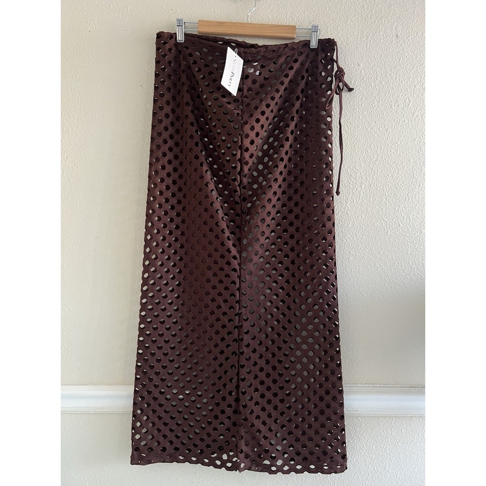Sister Party NWT Eyelet Brown Maxi Skirt Drawstring Sz M Beach Resort Festival